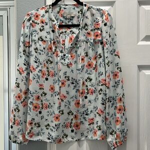 Loft Blue Peach Floral Top